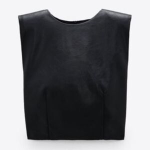Zara Faux Leather Shoulder Pad Sleeveless Top